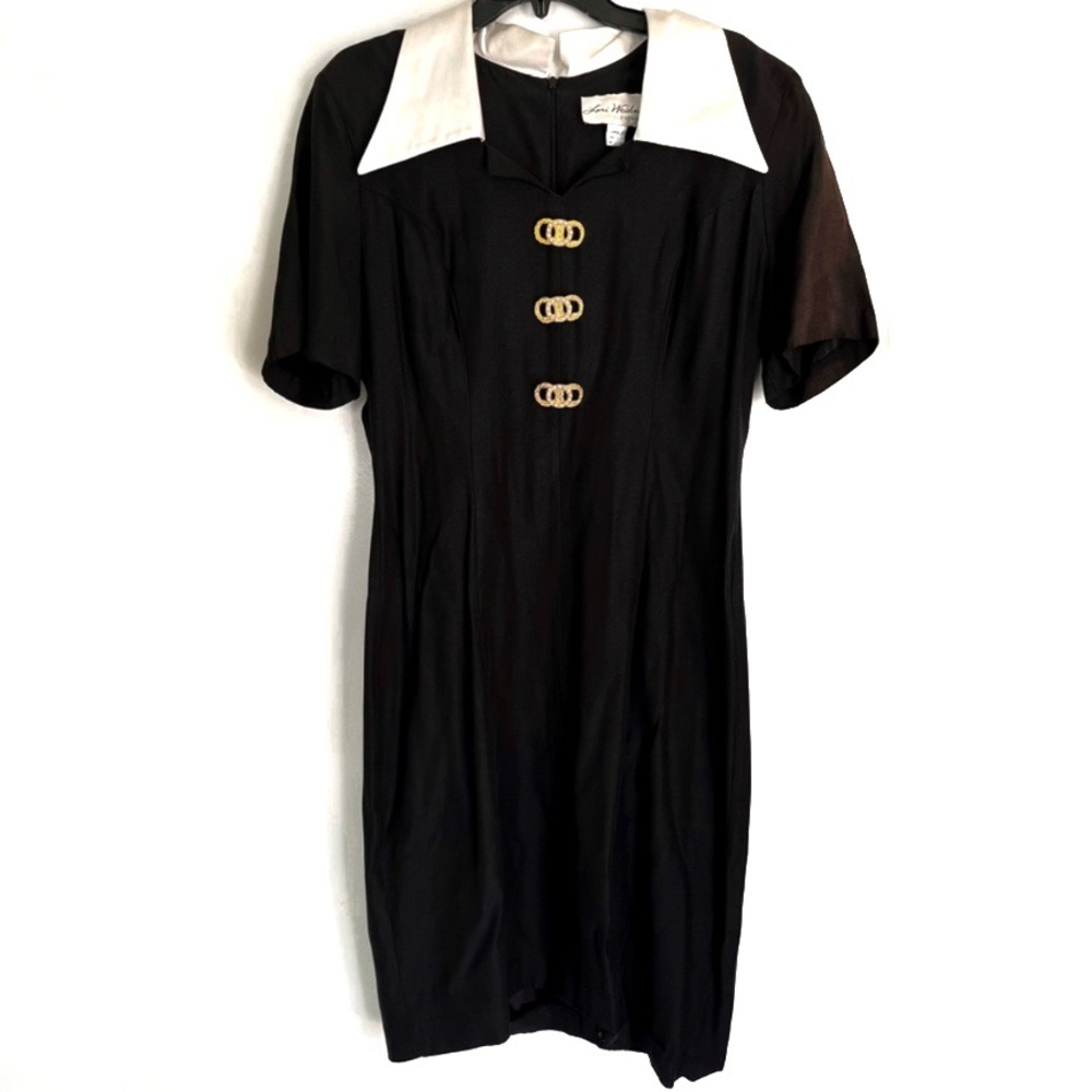 Wednesday Addams Style Dress Halloween Costume Vintage Black White Collar Gold